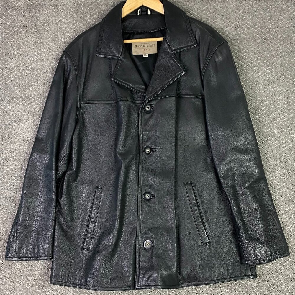 Guess Company for Georges Marciano Leather Jacket Men's Large Black Button Front